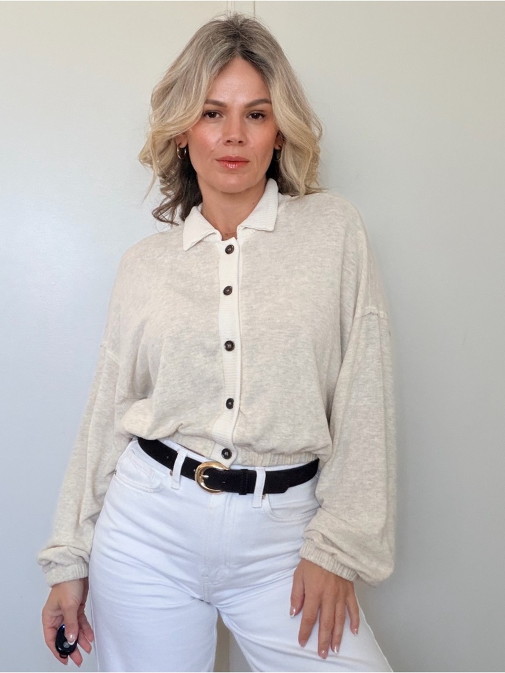 New Project Social T Ciara Collared Button Front Cozy Top